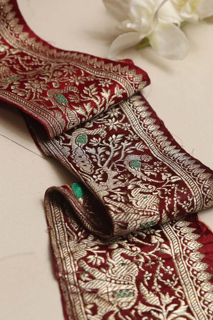 Red Banarasi Handloom Vintage Pure Silk Border Lace ( 1 Mtr ) - Luxurion World