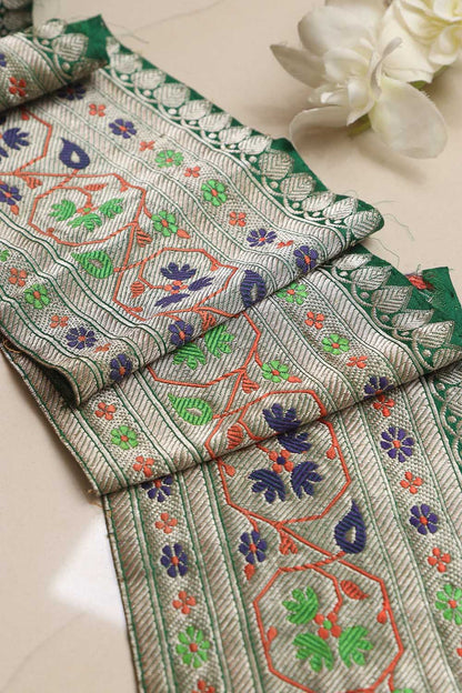 Green Banarasi Handloom Vintage Pure Silk Border Lace ( 1 Mtr ) - Luxurion World