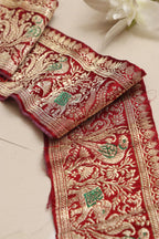 Red Banarasi Handloom Vintage Pure Silk Border Lace ( 1 Mtr ) - Luxurion World