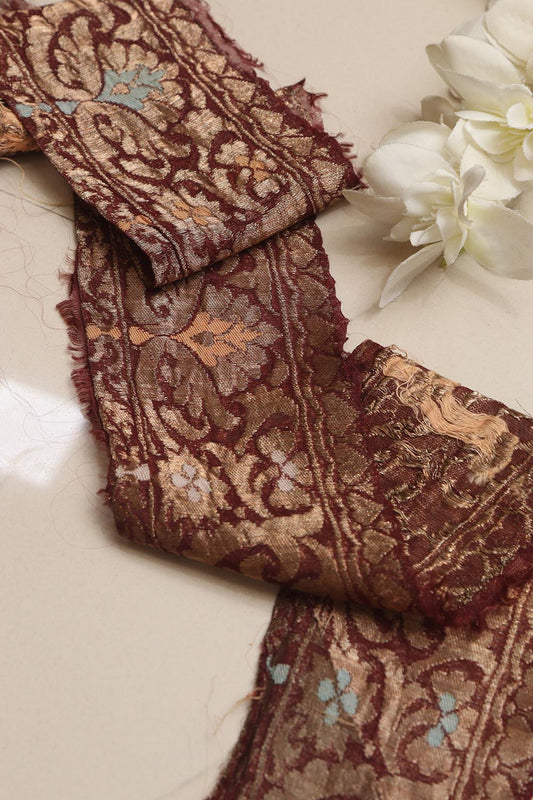 Brown Banarasi Handloom Vintage Pure Silk Border Lace ( 1 Mtr ) - Luxurion World