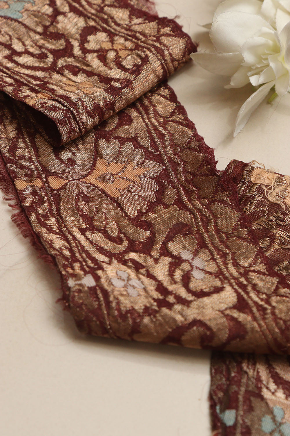 Brown Banarasi Handloom Vintage Pure Silk Border Lace ( 1 Mtr ) - Luxurion World