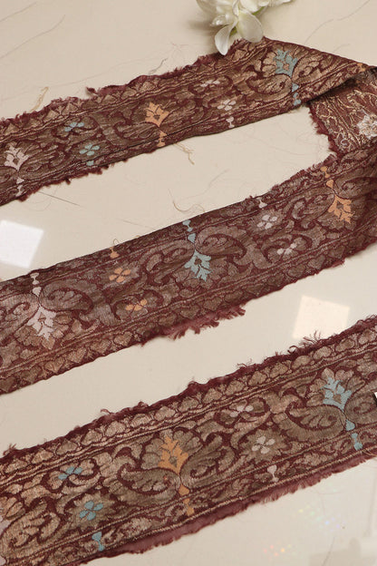 Brown Banarasi Handloom Vintage Pure Silk Border Lace ( 1 Mtr ) - Luxurion World