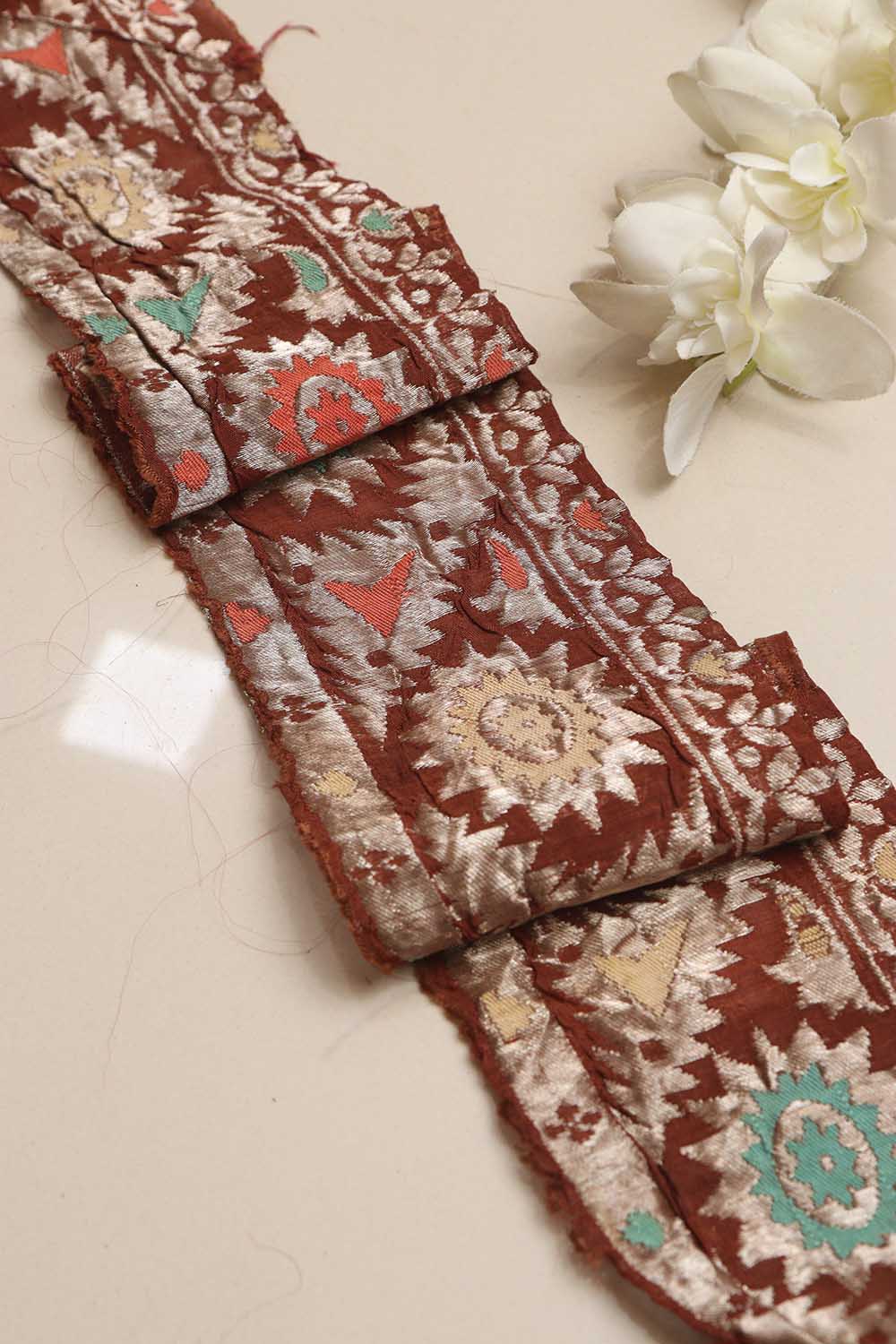 Brown Banarasi Handloom Vintage Pure Silk Border Lace ( 1 Mtr ) - Luxurion World