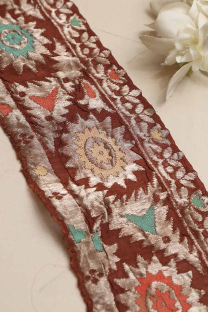 Brown Banarasi Handloom Vintage Pure Silk Border Lace ( 1 Mtr ) - Luxurion World