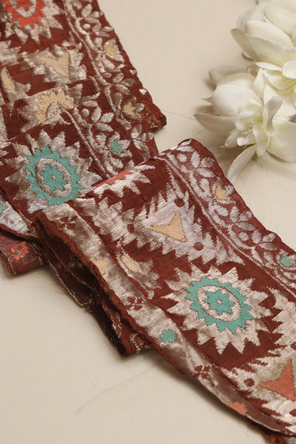 Brown Banarasi Handloom Vintage Pure Silk Border Lace ( 1 Mtr ) - Luxurion World