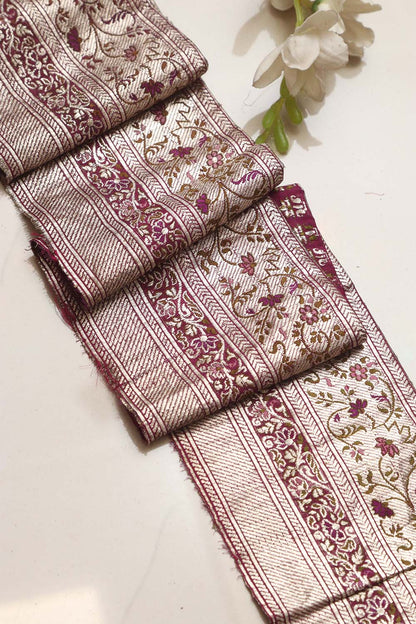 Pink Banarasi Handloom Vintage Pure Silk Border Lace ( 1 Mtr ) - Luxurion World