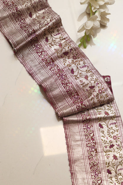 Pink Banarasi Handloom Vintage Pure Silk Border Lace ( 1 Mtr ) - Luxurion World