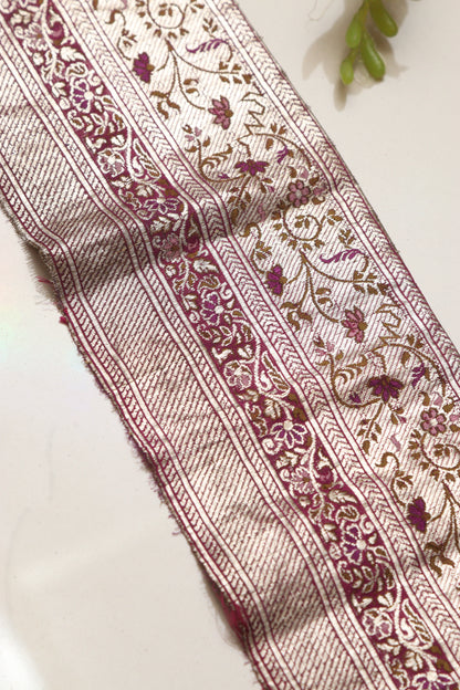 Pink Banarasi Handloom Vintage Pure Silk Border Lace ( 1 Mtr ) - Luxurion World