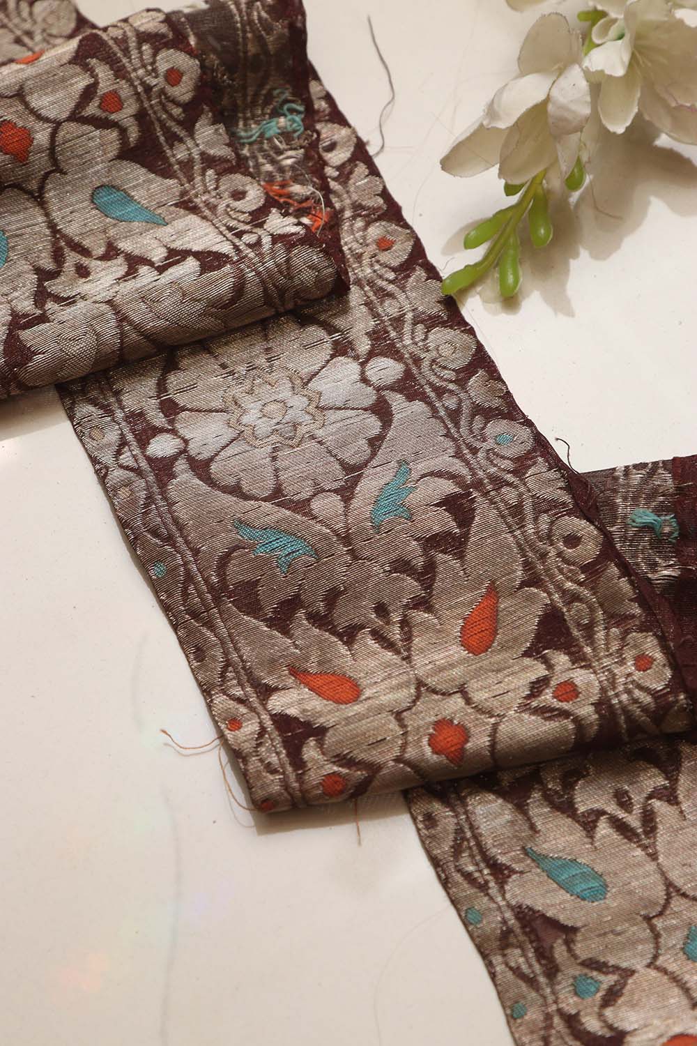 Brown Banarasi Handloom Vintage Pure Silk Border Lace ( 1 Mtr ) - Luxurion World