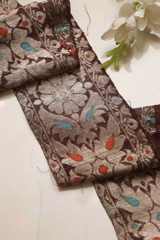 Brown Banarasi Handloom Vintage Pure Silk Border Lace ( 1 Mtr ) - Luxurion World