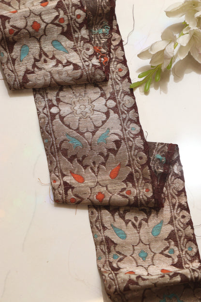 Brown Banarasi Handloom Vintage Pure Silk Border Lace ( 1 Mtr ) - Luxurion World