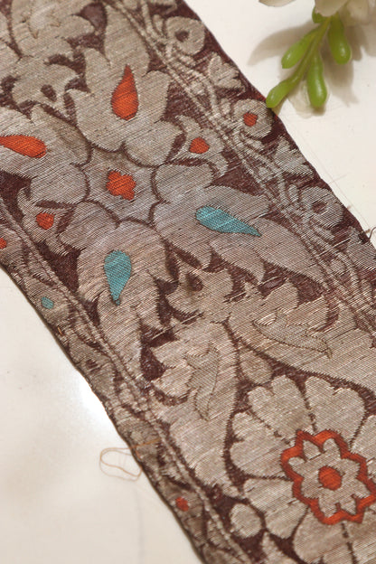 Brown Banarasi Handloom Vintage Pure Silk Border Lace ( 1 Mtr ) - Luxurion World