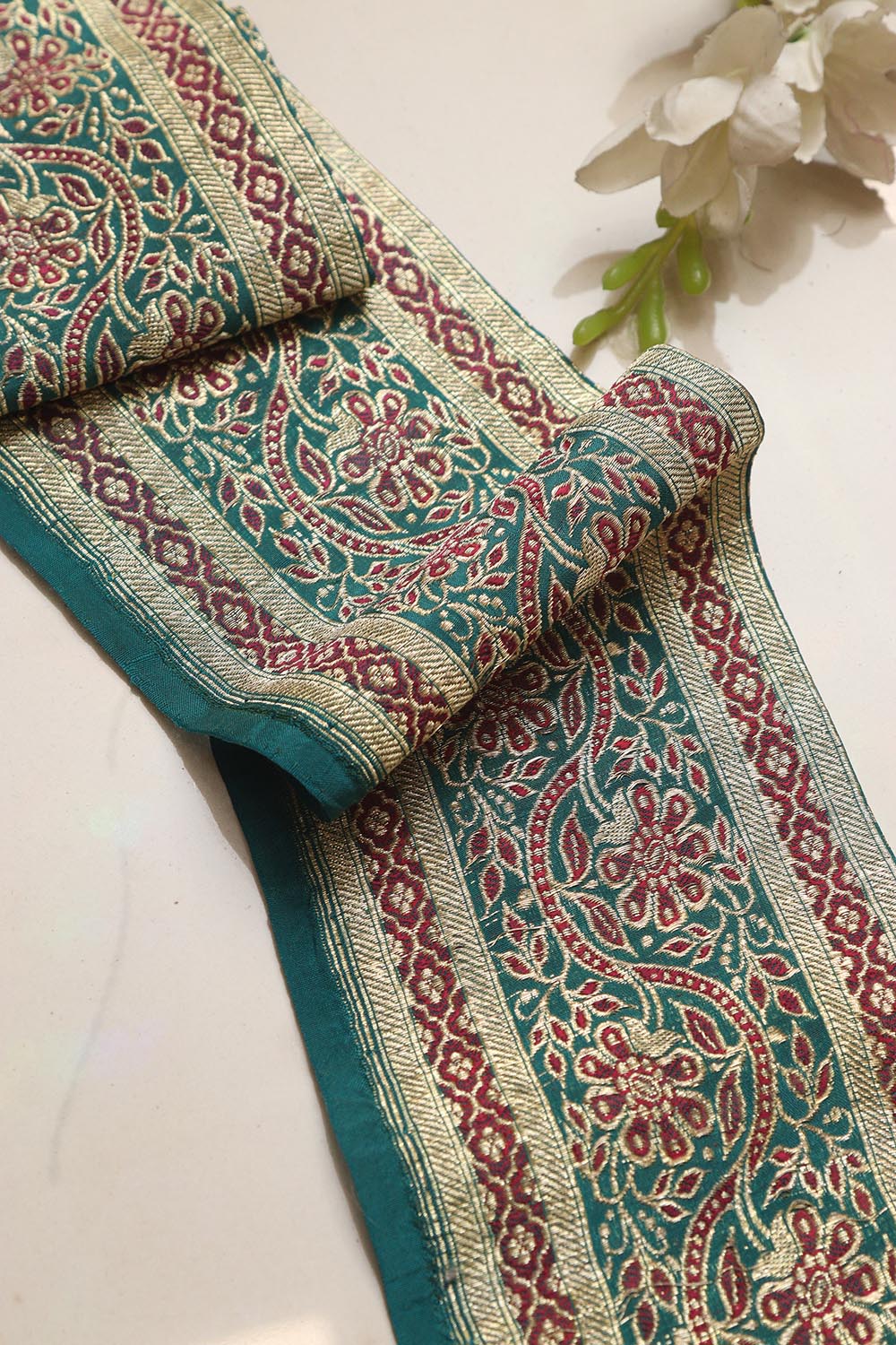 Blue Banarasi Handloom Vintage Pure Silk Border Lace ( 0.75 Mtr ) - Luxurion World