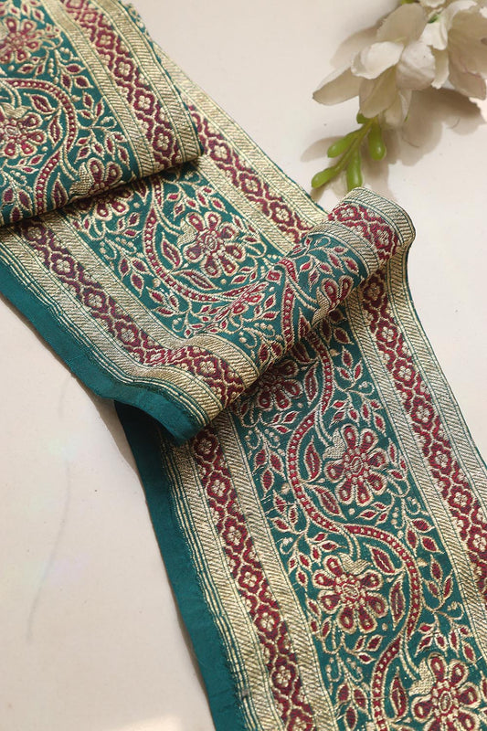 Blue Banarasi Handloom Vintage Pure Silk Border Lace ( 0.75 Mtr ) - Luxurion World