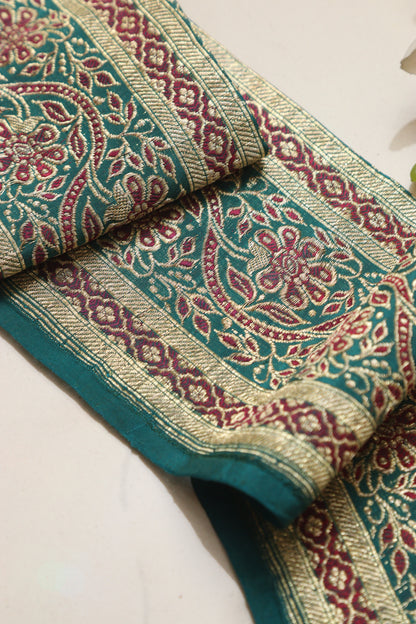 Blue Banarasi Handloom Vintage Pure Silk Border Lace ( 0.75 Mtr ) - Luxurion World
