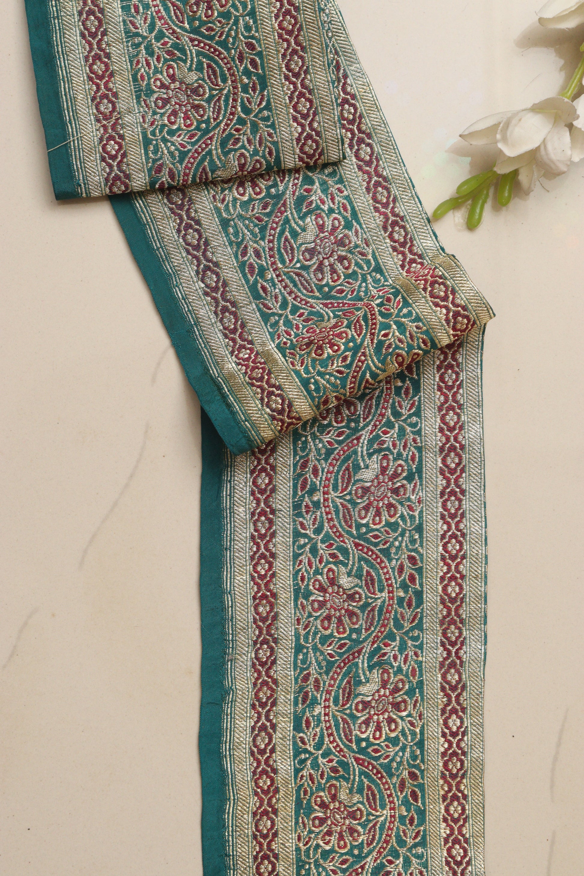 Blue Banarasi Handloom Vintage Pure Silk Border Lace ( 0.75 Mtr ) - Luxurion World