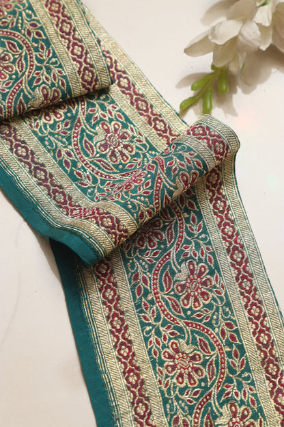 Blue Banarasi Handloom Vintage Pure Silk Border Lace ( 0.75 Mtr ) - Luxurion World