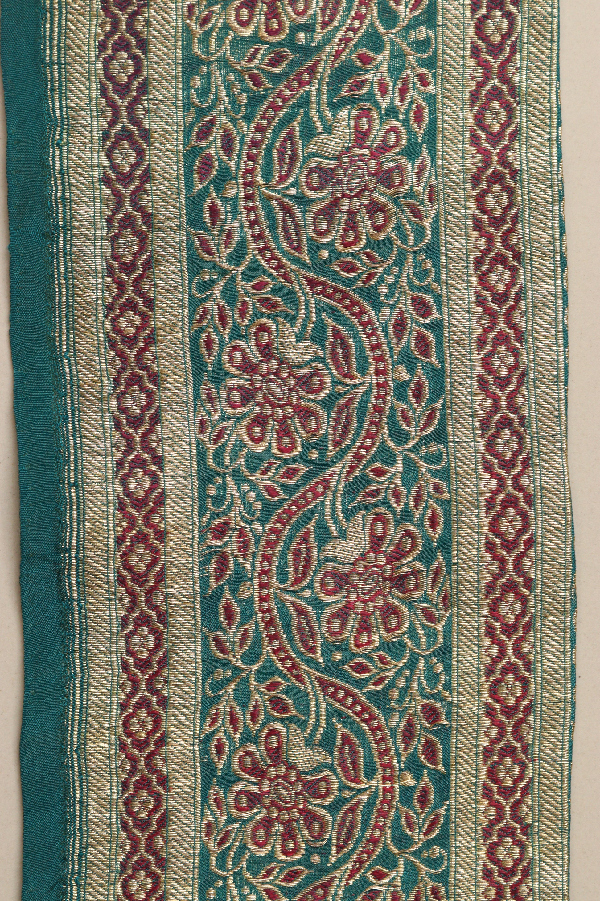 Blue Banarasi Handloom Vintage Pure Silk Border Lace ( 0.75 Mtr ) - Luxurion World