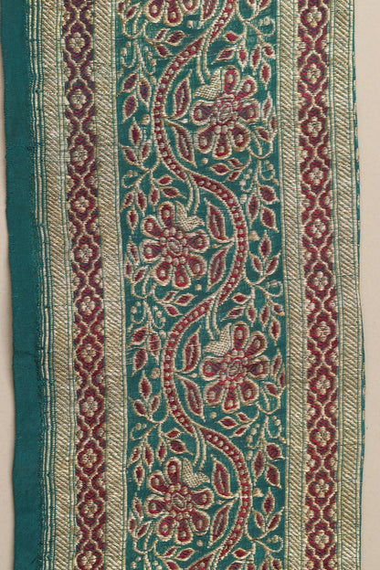 Blue Banarasi Handloom Vintage Pure Silk Border Lace ( 0.75 Mtr ) - Luxurion World