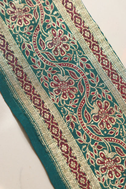 Blue Banarasi Handloom Vintage Pure Silk Border Lace ( 0.75 Mtr ) - Luxurion World