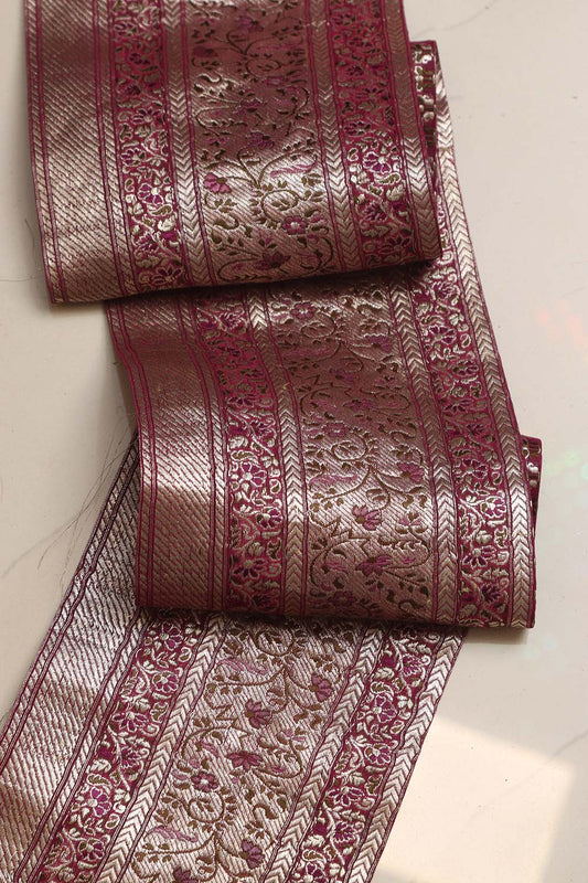 Pink Banarasi Handloom Vintage Pure Silk Border Lace ( 1.25 Mtr ) - Luxurion World