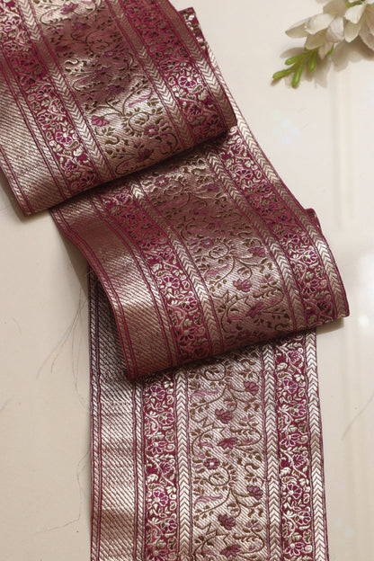 Pink Banarasi Handloom Vintage Pure Silk Border Lace ( 1.25 Mtr ) - Luxurion World