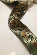 Green Banarasi Handloom Vintage Pure Silk Border Lace ( 1 Mtr ) - Luxurion World