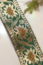 Green Banarasi Handloom Vintage Pure Silk Border Lace ( 1 Mtr ) - Luxurion World