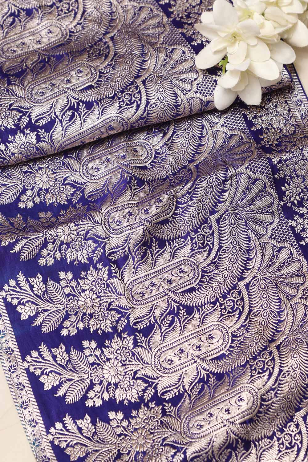 Blue Banarasi Handloom Vintage Pure Silk Border Lace - Luxurion World