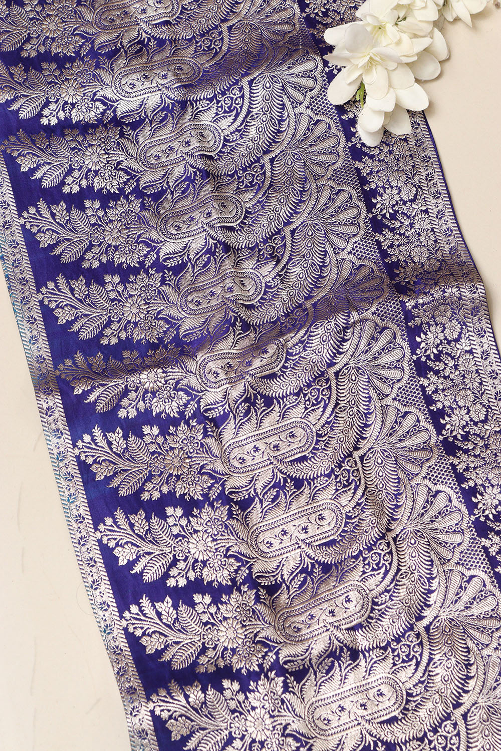Blue Banarasi Handloom Vintage Pure Silk Border Lace - Luxurion World