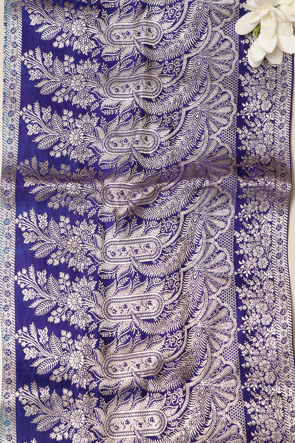 Blue Banarasi Handloom Vintage Pure Silk Border Lace - Luxurion World