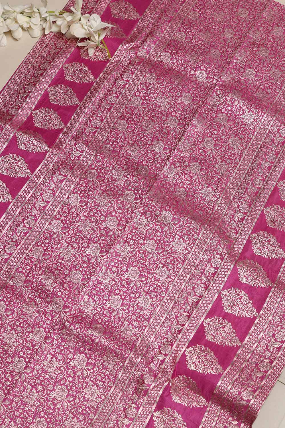 Pink Banarasi Handloom Vintage Pure Silk Border Lace - Luxurion World