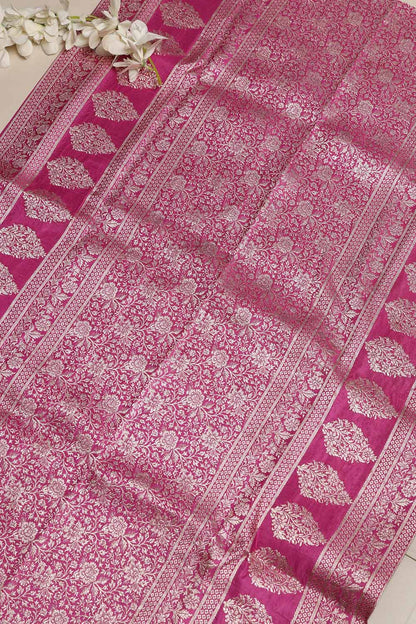 Pink Banarasi Handloom Vintage Pure Silk Border Lace - Luxurion World