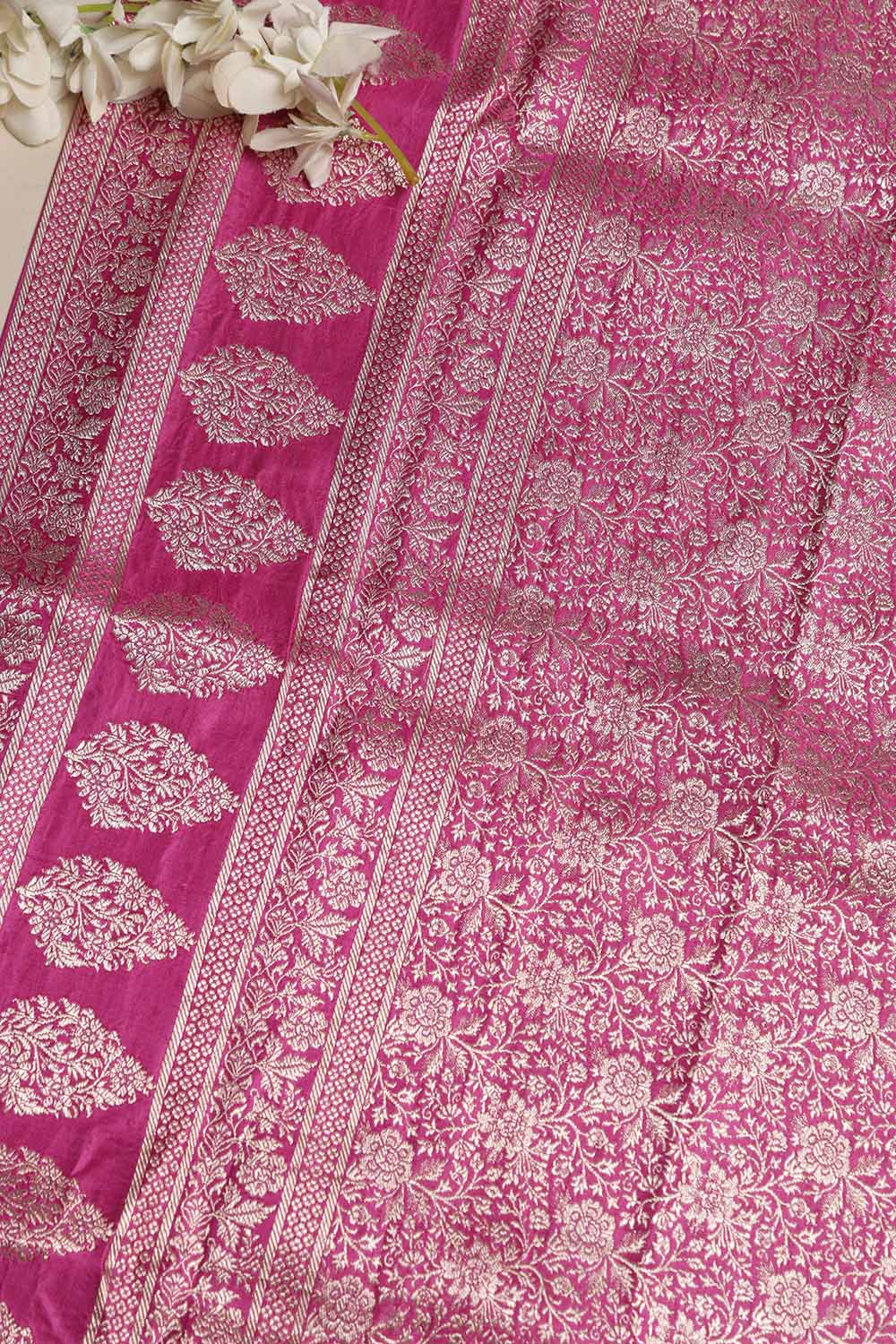 Pink Banarasi Handloom Vintage Pure Silk Border Lace - Luxurion World