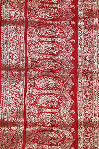 Red Banarasi Handloom Vintage Pure Silk Border Lace - Luxurion World