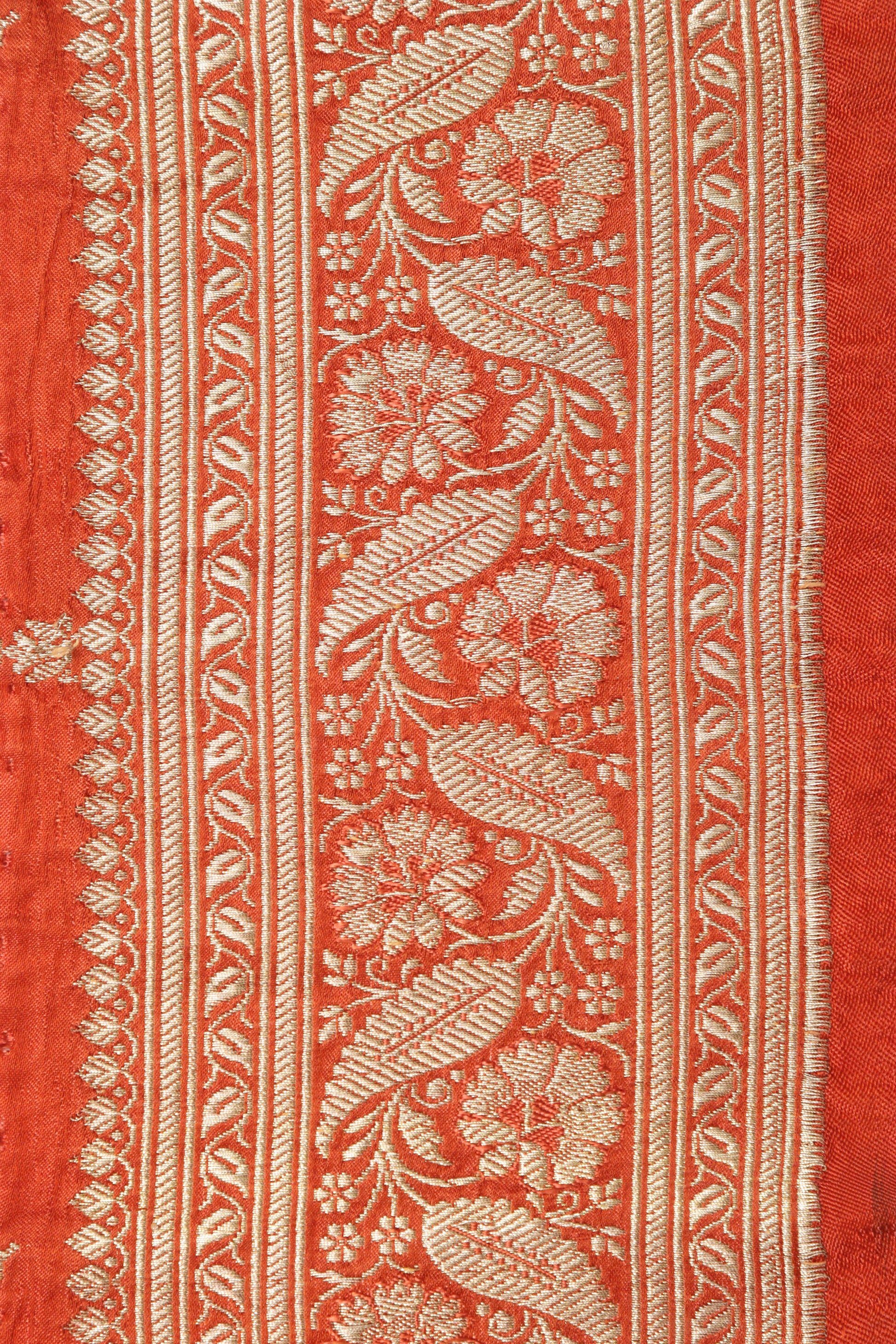 Orange Banarasi Handloom Vintage Pure Silk Border Lace - Luxurion World