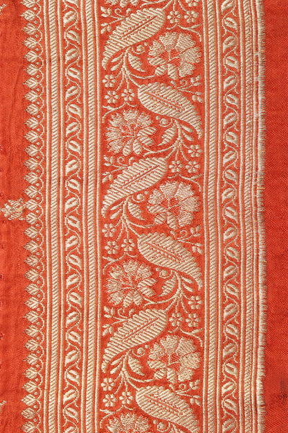 Orange Banarasi Handloom Vintage Pure Silk Border Lace - Luxurion World