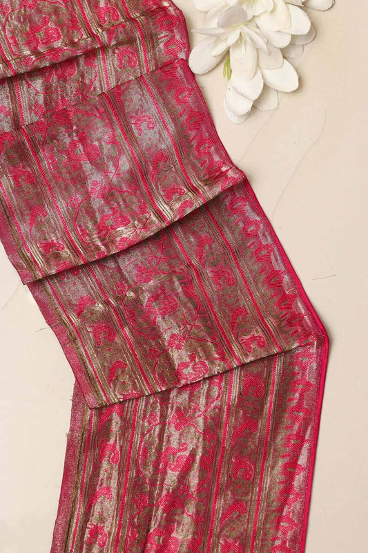 Exquisite Pink Banarasi Handloom Vintage Pure Silk Border Lace - Luxurion World