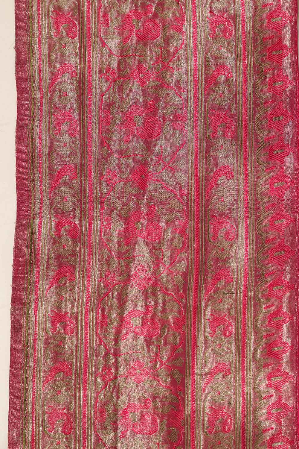 Exquisite Pink Banarasi Handloom Vintage Pure Silk Border Lace - Luxurion World