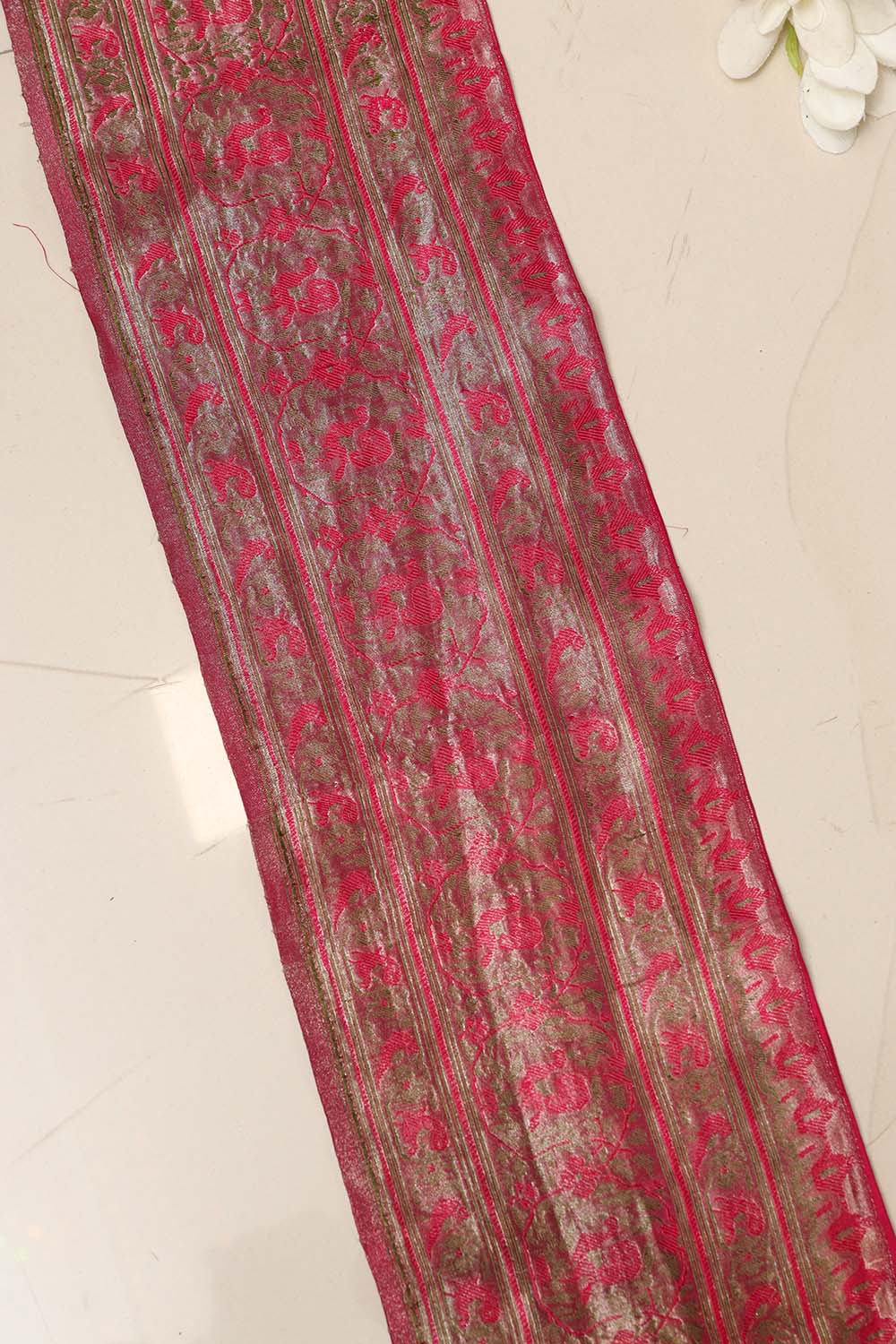 Exquisite Pink Banarasi Handloom Vintage Pure Silk Border Lace - Luxurion World
