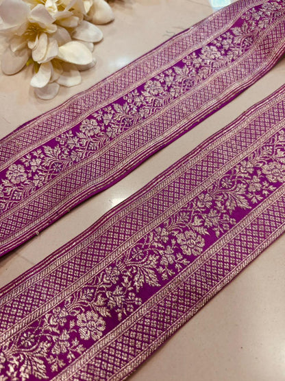 Pink Banarasi Handloom Vintage Pure Silk Border Lace - Luxurion World