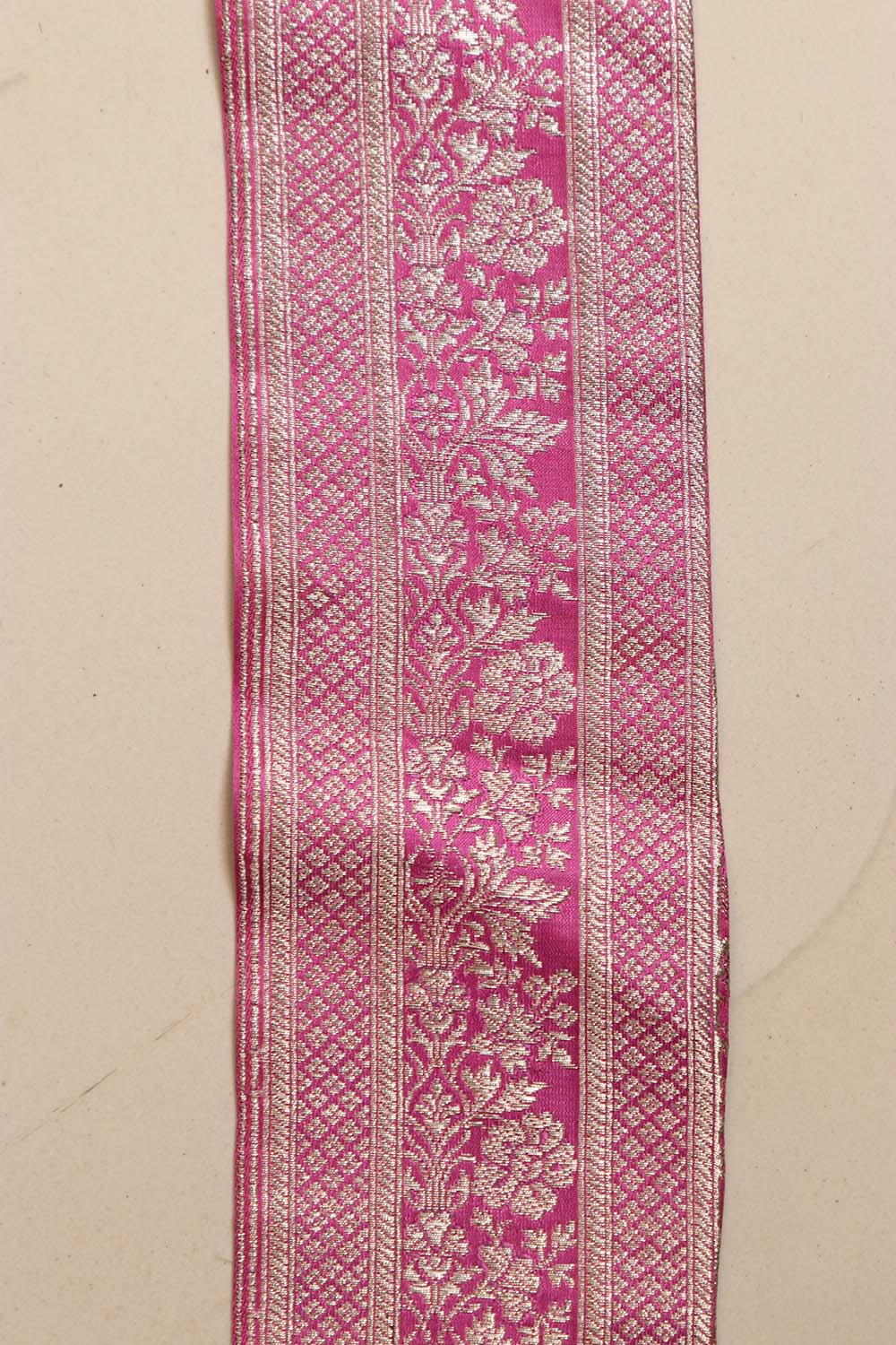 Pink Banarasi Handloom Vintage Pure Silk Border Lace - Luxurion World