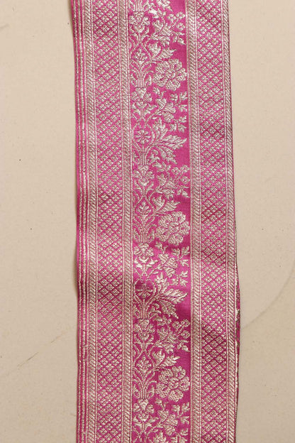 Pink Banarasi Handloom Vintage Pure Silk Border Lace - Luxurion World