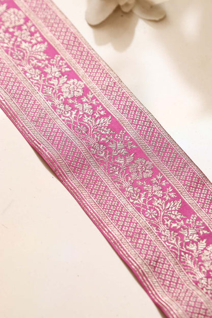 Pink Banarasi Handloom Vintage Pure Silk Border Lace - Luxurion World