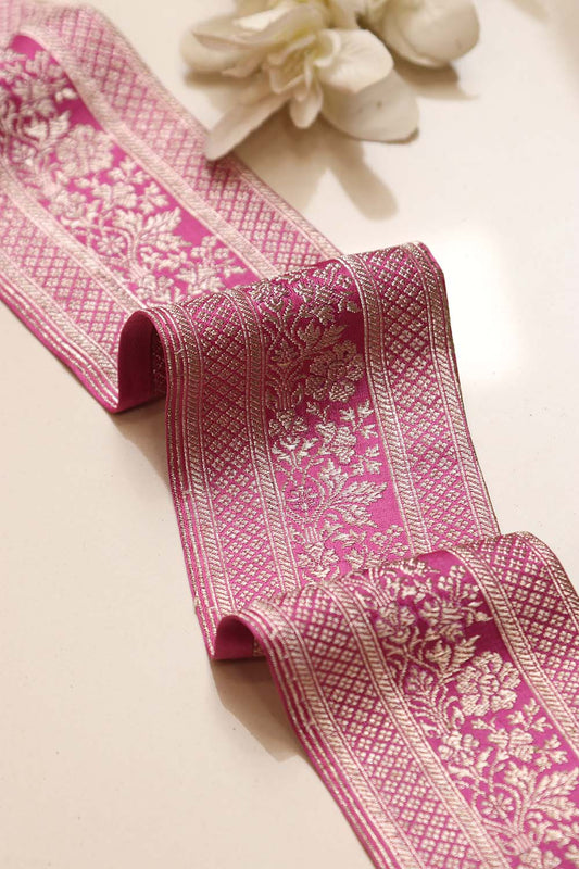 Pink Banarasi Handloom Vintage Pure Silk Border Lace - Luxurion World