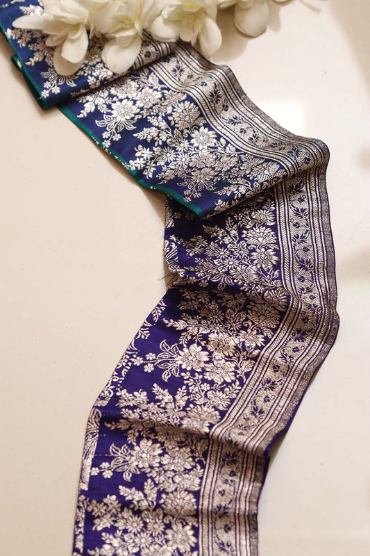 Blue Banarasi Handloom Vintage Pure Silk Border Lace - Luxurion World