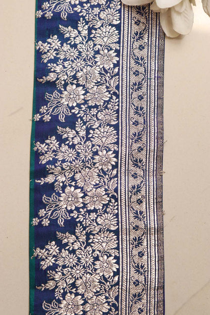 Blue Banarasi Handloom Vintage Pure Silk Border Lace - Luxurion World