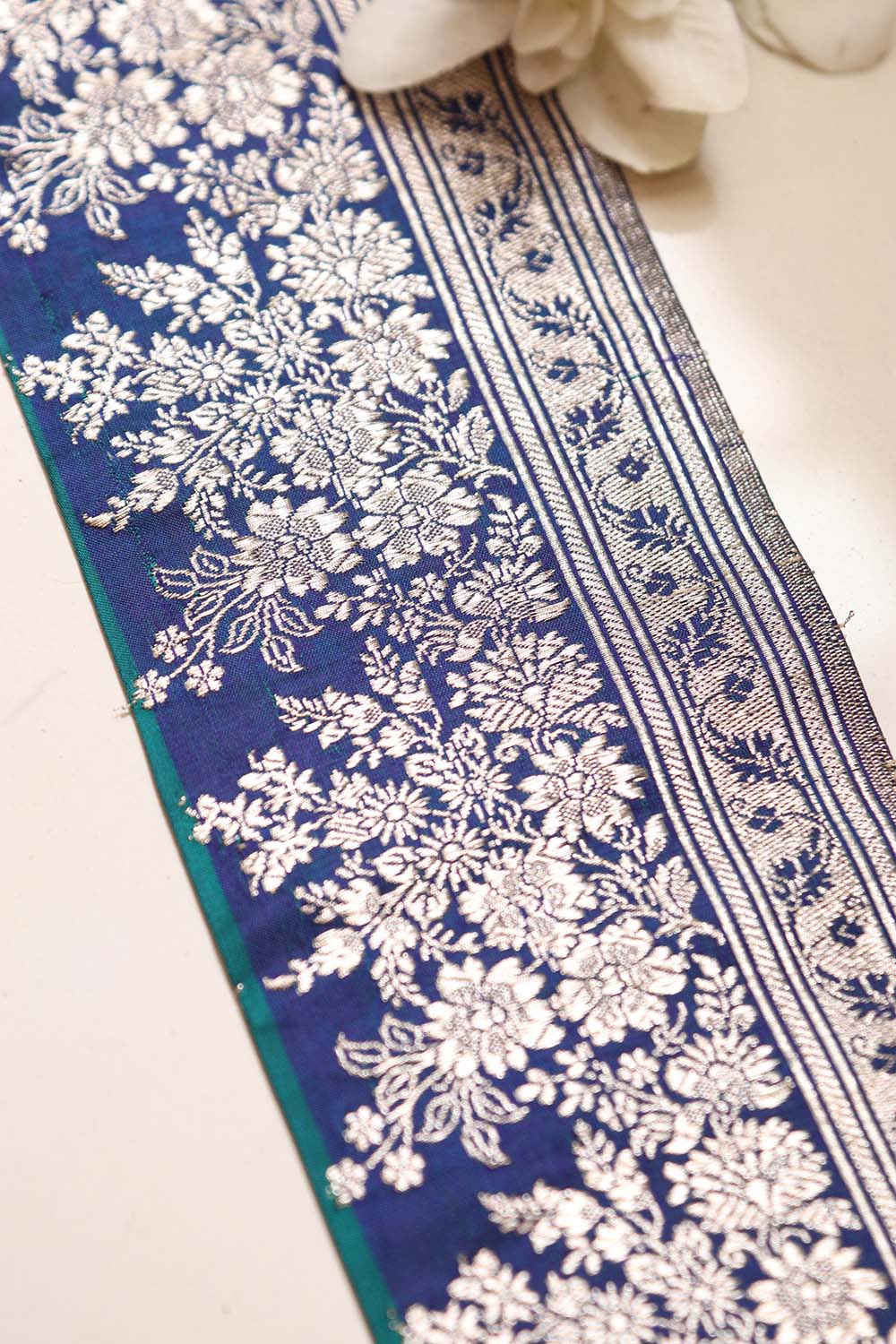 Blue Banarasi Handloom Vintage Pure Silk Border Lace - Luxurion World