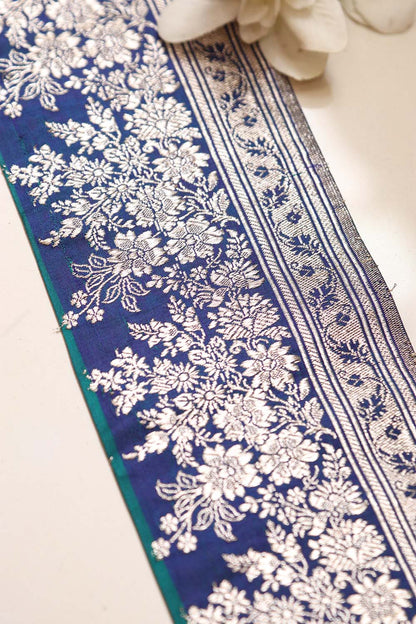 Blue Banarasi Handloom Vintage Pure Silk Border Lace - Luxurion World