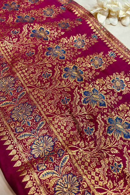 Pink Banarasi Handloom Vintage Pure Silk Border Lace - Luxurion World